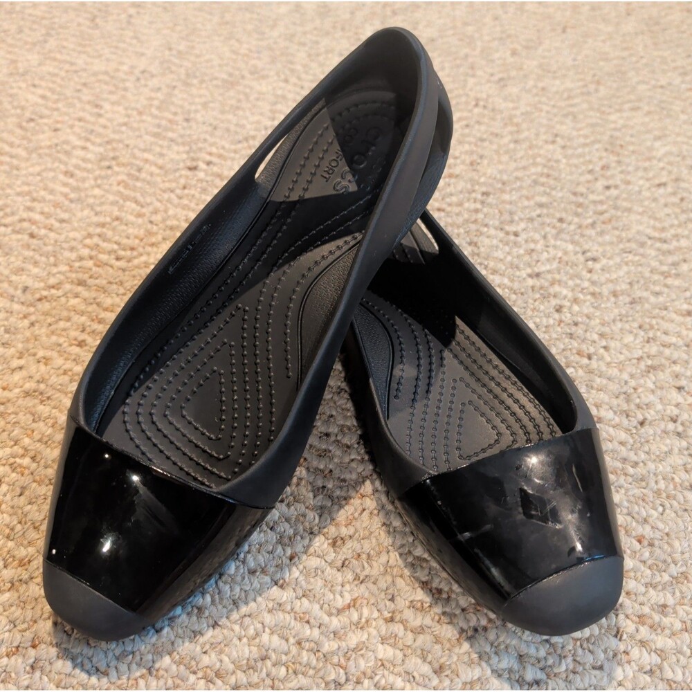 Crocs Sienna Ballet Flats Womens  8 Black Iconic Comfort Slip On Shiny